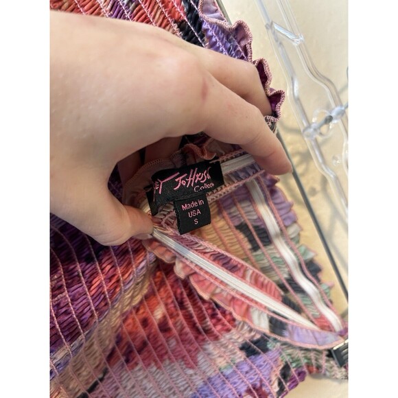 Betsey Johnson Peach Tiered Ruffle Silk Cocktail Strapless Dress S Floral Satin - Picture 3 of 4